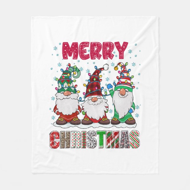Merry Christmas Gnome Family Funny Xmas Tree Fleece Blanket (Front)