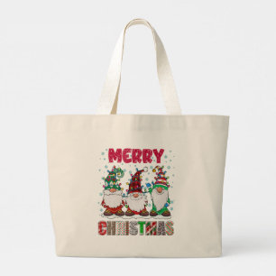 Merry Christmas Gnome Family Funny Xmas Tree Large Tote Bag