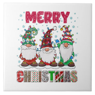 Merry Christmas Gnome Family Funny Xmas Tree Tile
