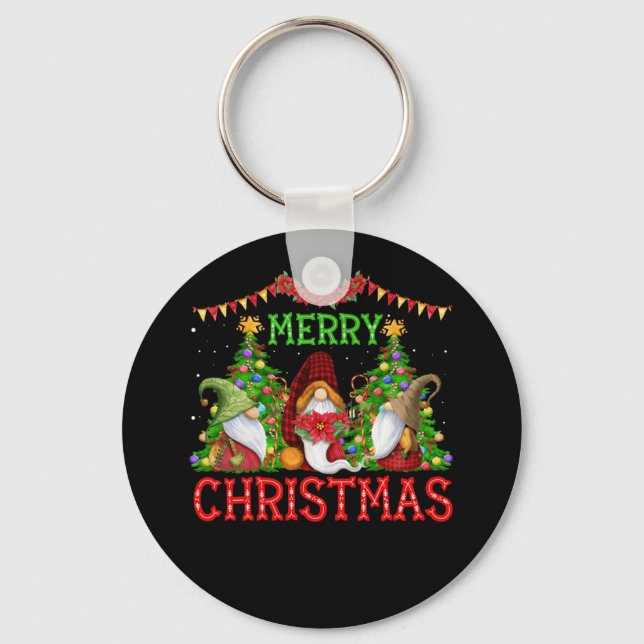 Merry Christmas Gnome Family Xmas Keychain (Front)