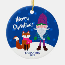 Merry Christmas Gnome Fox Personalized Night Blue