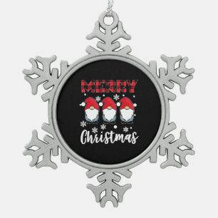 Merry Christmas Gnome Gnomes Gnomes Snowflake Pewter Christmas Ornament