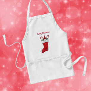 Merry Christmas Gnome in Red Stocking Candy Canes Standard Apron