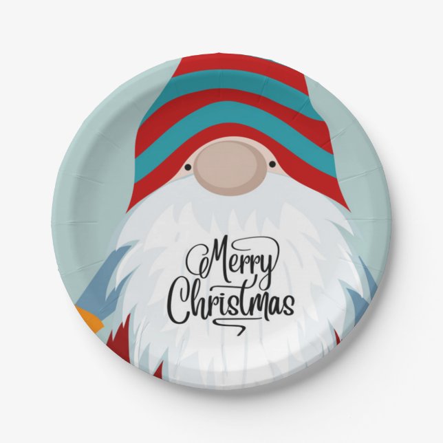 Merry Christmas Gnome Paper Plate (Front)