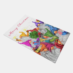 Merry Christmas Gnome Party Cartoon Drawing  Doormat