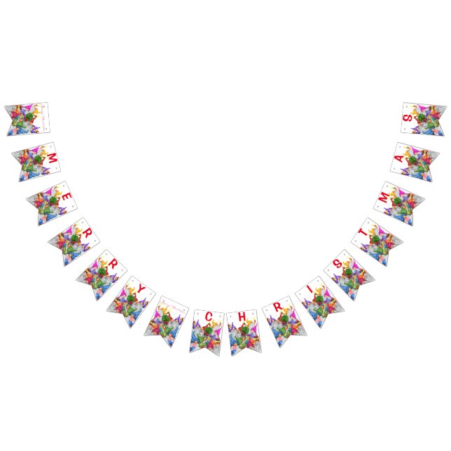 Merry Christmas Gnome Party Cartoon Drawing - Fun Bunting Flags (All)