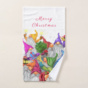 Merry Christmas Gnome Party Cartoon Drawing Funny  Bath Towel Set