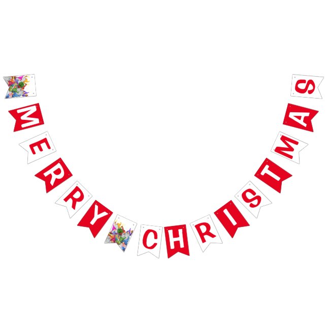 Merry Christmas Gnome Party Cartoon Drawing Funny Bunting Flags (All)