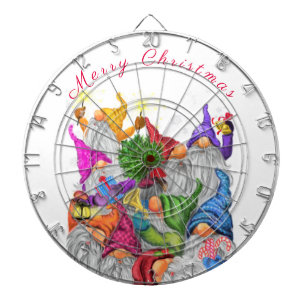 Merry Christmas Gnome Party Cartoon Drawing Funny  Dartboard