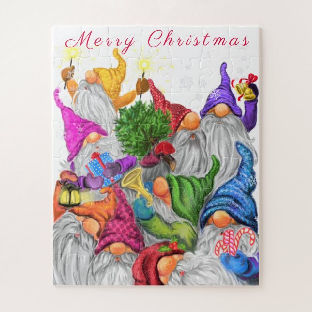 Merry Christmas Gnome Party Cartoon Drawing Funny  Jigsaw Puzzle (Vertical)