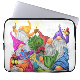 Merry Christmas Gnome Party Cartoon Drawing Funny Laptop Sleeve