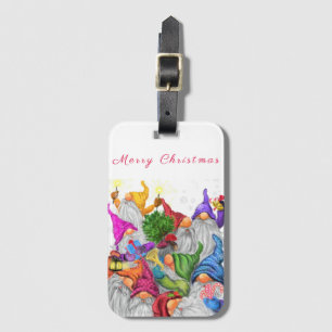 Merry Christmas Gnome Party Cartoon Drawing Funny  Luggage Tag