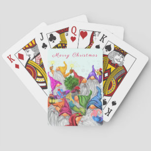 Merry Christmas Gnome Party Cartoon Drawing Funny  Playing Cards