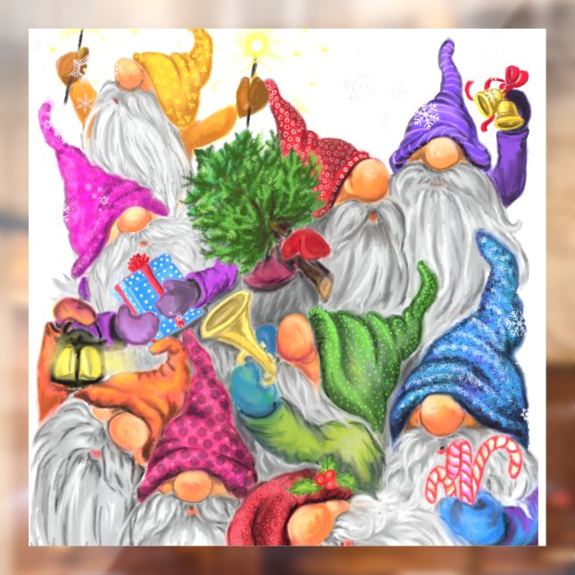 Merry Christmas Gnome Party - Fun Drawing  Window Cling (Sheet 2)