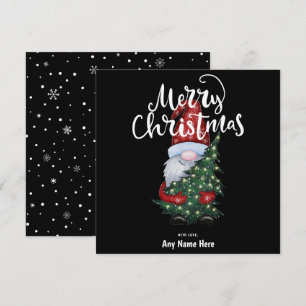 Merry Christmas Gnome With Glitter Christmas Tree Holiday Card