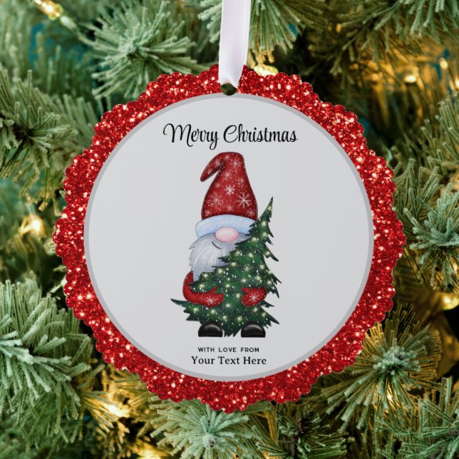 Merry Christmas Gnome With Glitter Christmas Tree Ornament Card (Insitu (Tree))