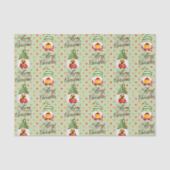 Merry Christmas Gnomes And Dots Tissue Paper (Front)