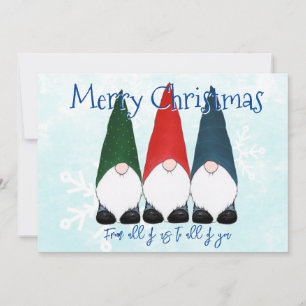Merry Christmas Gnomes and Snowflakes on Blue Holiday Card