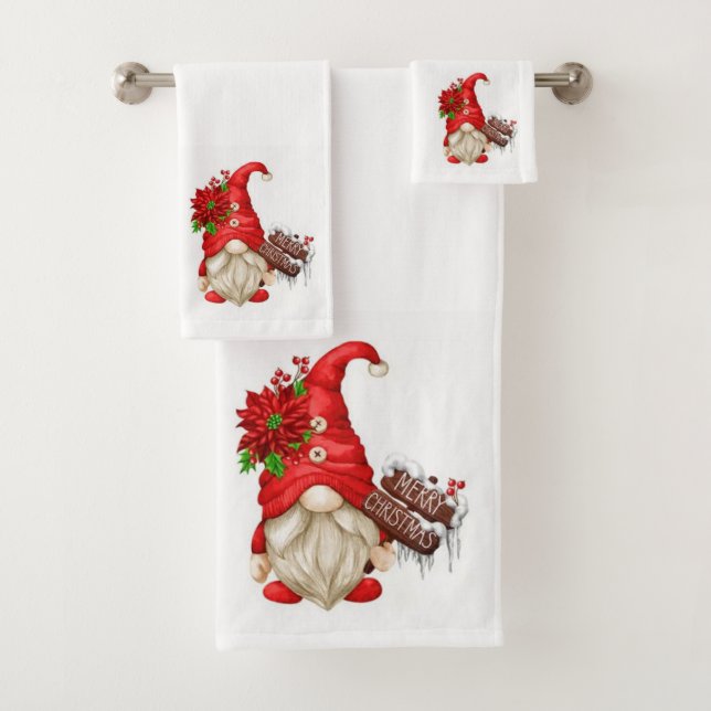 Merry Christmas Gnomes  Bath Towel Set (Insitu)