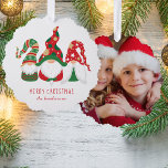 Merry Christmas Gnomes Cute Photo Ornament Card<br><div class="desc">Cute personalized holiday greeting card that can also be used as a gift tag and tree ornament. The front features three Scandinavian-style gnomes with a seasonal red and green hats and you can personalize the "Merry Christmas" greeting and your name at the bottom. Add a photo on the back.</div>