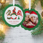 Merry Christmas Gnomes Green Photo Ornament Card<br><div class="desc">Fun green holiday greeting card that can also be used as a gift tag and a paper tree ornament. The front features three Scandinavian-style gnomes with seasonal red and green hats. Personalize the "Merry Christmas" greeting and your name at the bottom and add a photo on the back.</div>