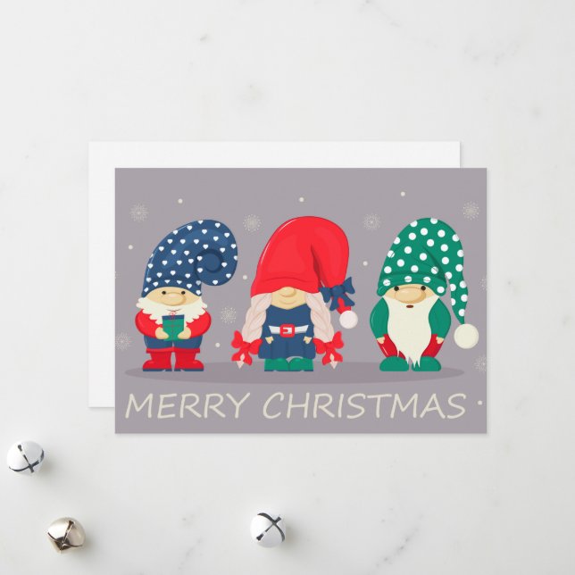 Merry Christmas Gnomes Holiday Card (Front/Back In Situ)