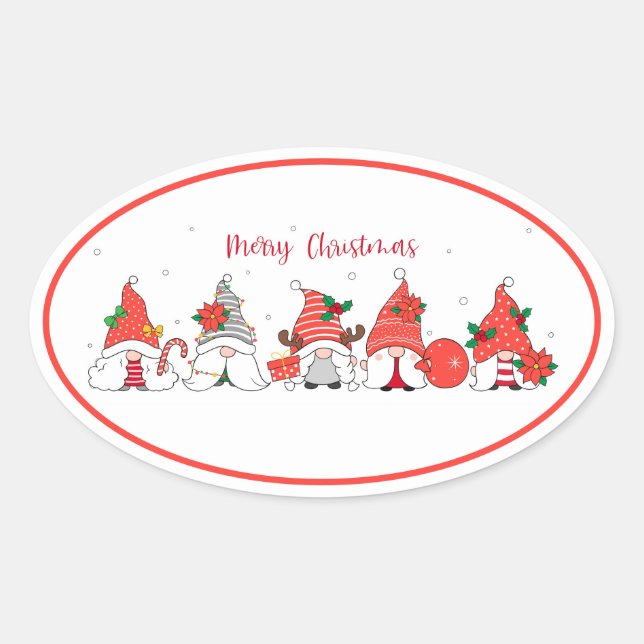 Merry Christmas Gnomes Oval Sticker (Front)