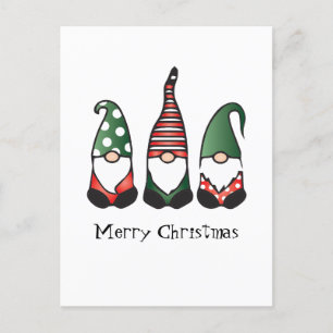 Merry Christmas Gnomes Red Green Postcard