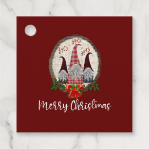 Merry Christmas Gnomes Red, Rustic, Plaid, Trendy  Favour Tags