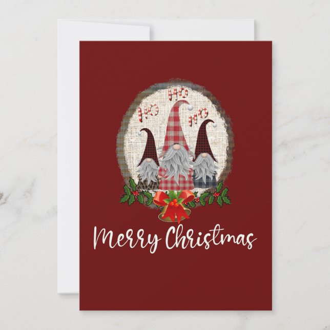 Merry Christmas Gnomes Red Rustic, Trendy  Card (Front)