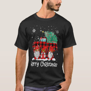 Merry Christmas Gnomes Santa Reindeer Plaid Truck  T-Shirt