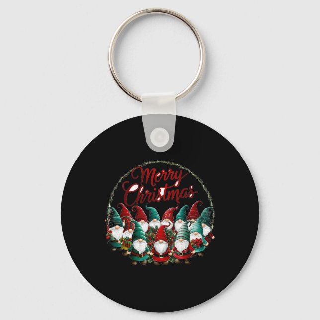 Merry Christmas Gnomes T Shirt  Keychain (Front)