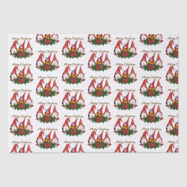 Merry Christmas Gnomes Trendy Adorable Holiday  Tissue Paper (Front)