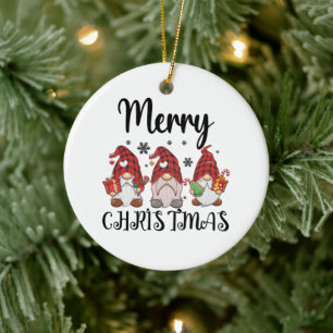Merry Christmas Gnomies Christmas Gnomes  Ceramic Ornament