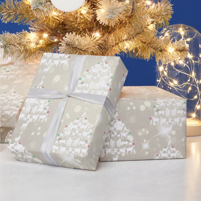 Merry Christmas Goat Christmas Trees Wrapping Paper (Holidays)
