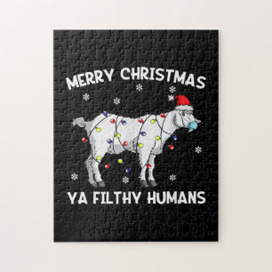 Merry Christmas Goat Face Mask Goat Santa Jigsaw Puzzle