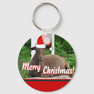 MERRY CHRISTMAS GOAT GREETINGS KEYCHAIN