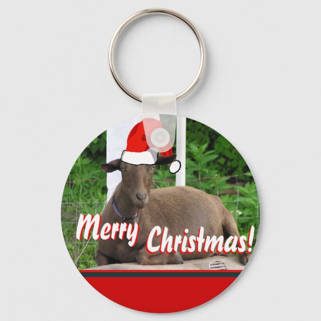 MERRY CHRISTMAS GOAT GREETINGS KEYCHAIN (Front)