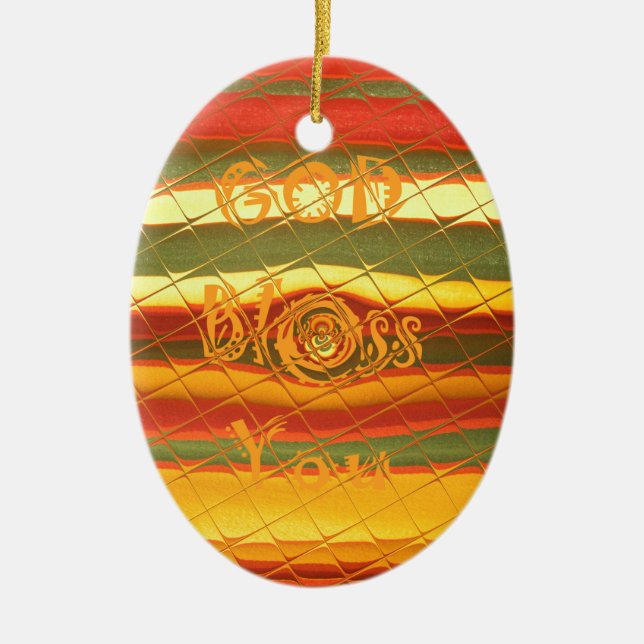 Merry Christmas God Bless You Colours Design Ceramic Ornament (Front)