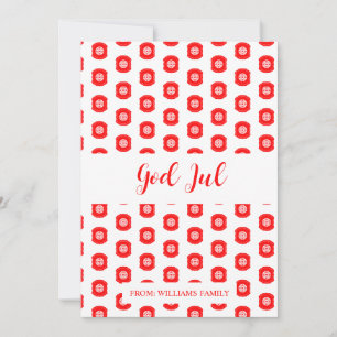 Merry Christmas God Jul Scandinavian Pattern Red Holiday Card
