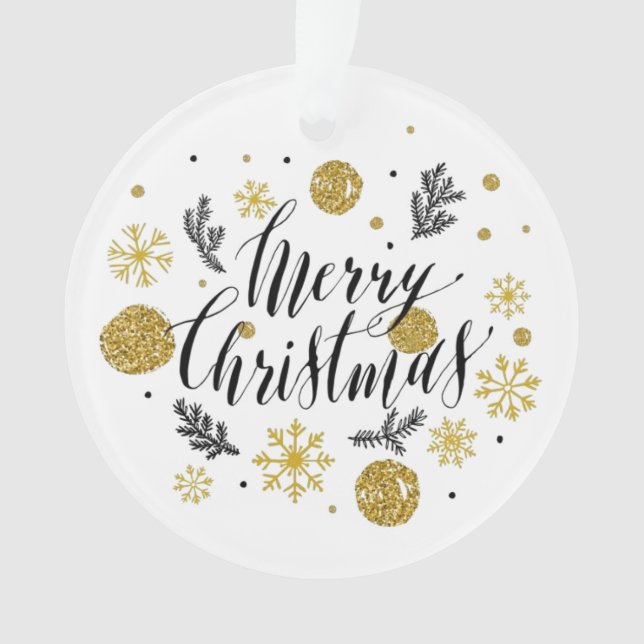 Merry Christmas Gold and Black Ornament (Front)