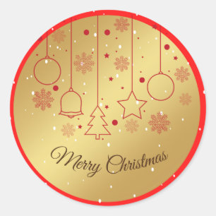 Merry Christmas gold and red ornaments Classic Round Sticker