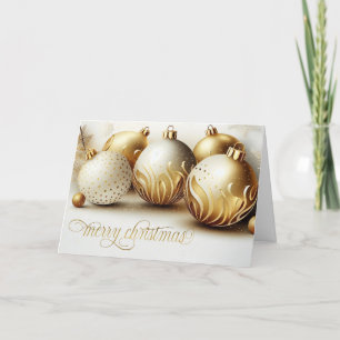 Merry Christmas Gold and White Ornaments Holiday Card