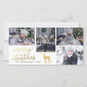 Merry Christmas Gold   Antler   Script Holiday Card