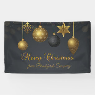 Merry Christmas,Gold Balls Dark Banner