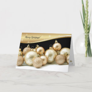 Merry Christmas. Gold Baubles Holiday Card