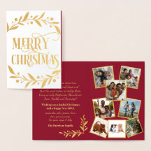 Merry Christmas Gold Berries Red Photo Collage