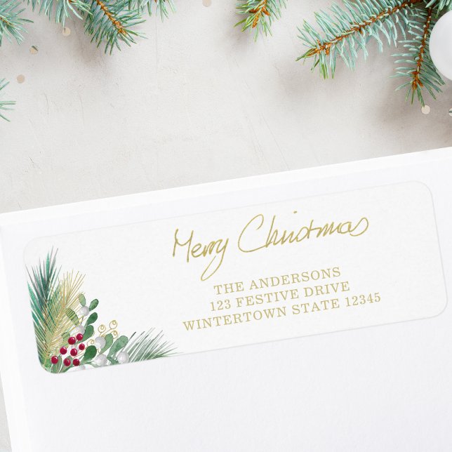 Merry Christmas Gold Berries Return Address (Creator Uploaded)
