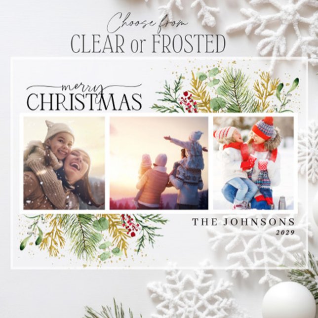 Merry Christmas Gold Botanical Photo Holiday Acrylic Invitations (Creator Uploaded)