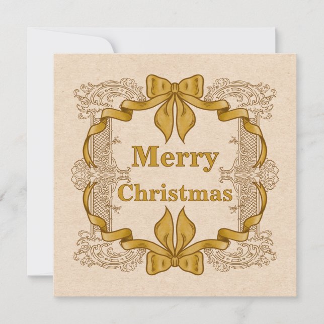 Merry Christmas Gold Bow Vintage  Card (Front)